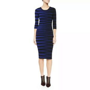 OHNE TITEL‎ 3/4 Sleeve Knit Sweater Knee Dress Striped Bodycon